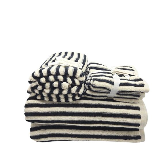 Rachel Zoe 8pc Cream And Black Striped Cotton Towel Set 2 Bath 4 Wash 2 Hand‎ - Picture 7 of 16